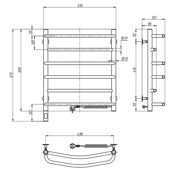 Рушникосушка Омега 530х600 Sensor права з таймером