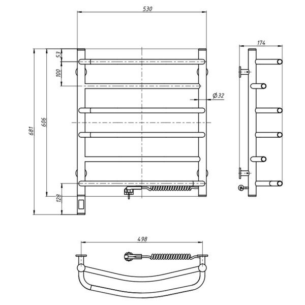 Рушникосушка Омега 530х600 Sensor права з таймером