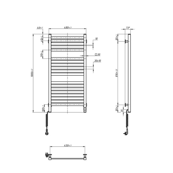 Электрический полотенцесушитель NAVIN Авангард X 480х1000 Sensor с WI-FI левосторонний, белый