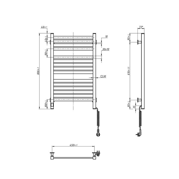 Электрический полотенцесушитель NAVIN Авангард X 480х800 Sensor с WI-FI правосторонний, белый