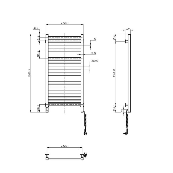 Электрический полотенцесушитель NAVIN Авангард X 480х1000 Sensor с WI-FI правосторонний, черный муар