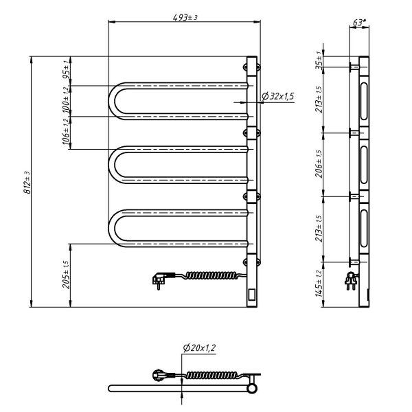 Рушникосушка електрична Fouette 480х800 Sensor з таймером