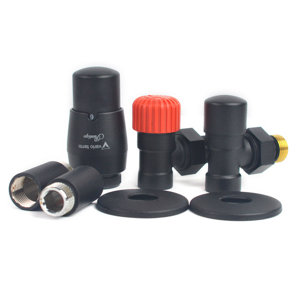 Комплект подключения радиатора термостатический Vario Term ROYAL, черный муар, удлинители 40 мм (2 шт), маскировочные розетки (2 шт)