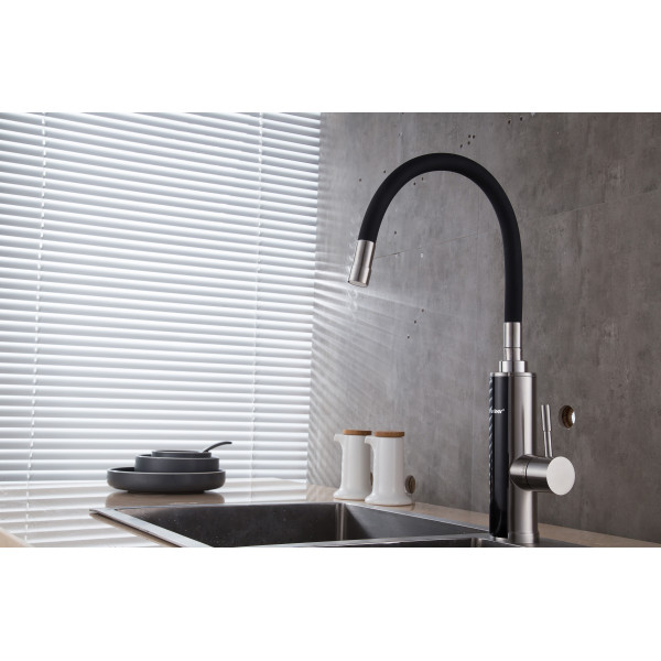 Водонагрівач 3,3 kW проточний, нержавіюча сталь, з індикатором температури, рефлекторний вилив, на мийку MIXXUS Electra 470-EF (колір чорний) (MX0773)