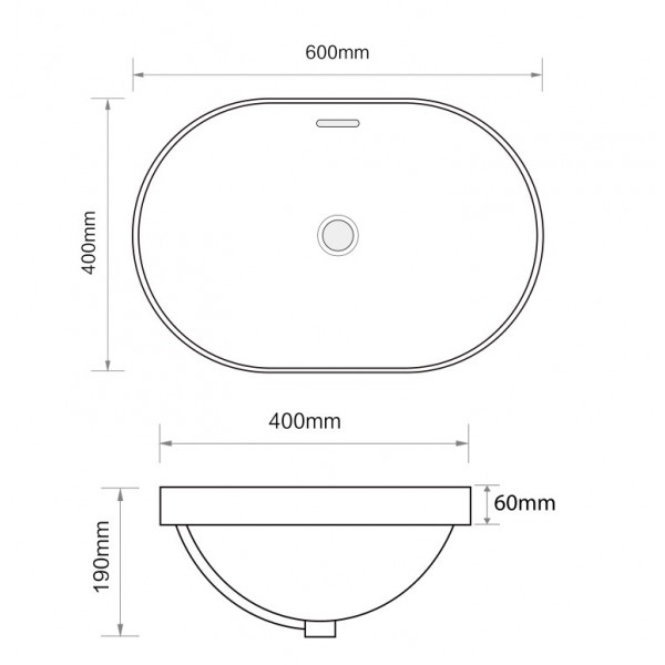 Раковина врізна на стільницю Mixxus Premium ELLIPSE-1601 600х400х190mm з переливом (MP6569)
