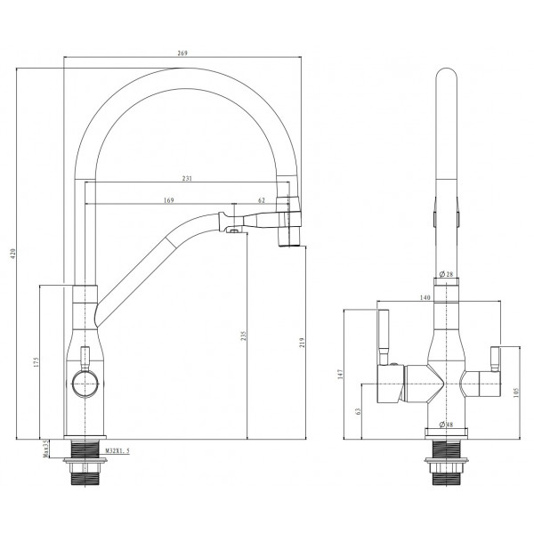 Змішувач для кухні MixxusPremium Gravity 021 BRUSHED GOLD REFL.BLACK (MI6981)