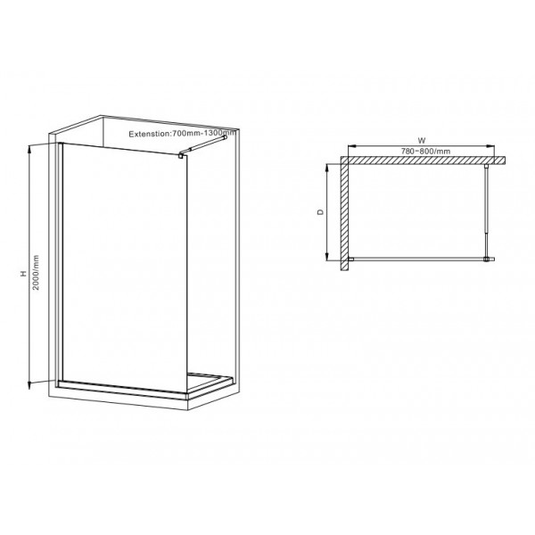 Душова перегородка Mixxus Premium FLAT SP02-80x200-TR Black Walk-In прозоре скло 8мм (MI6854)