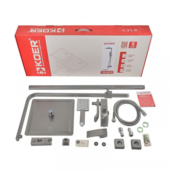 Душова колона зі змішувачем Koer KB-56007-07, 3 функції (Колір графіт) (KR5160)