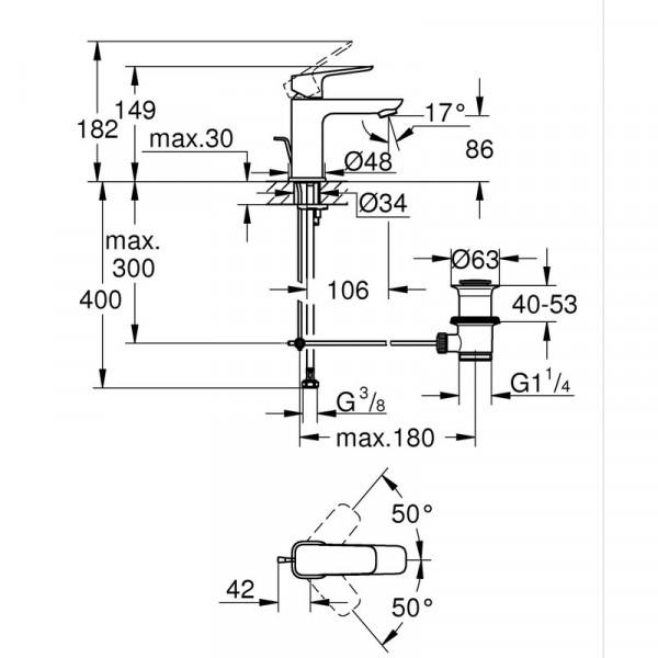 Одноважільний змішувач для раковини Grohe Cubeo S-розміру (1016942430)