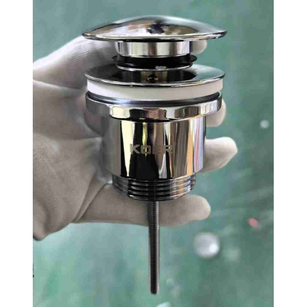 Донний клапан для раковини універсальний (з/без переливу) Koer PW-01-01 автоматичний (Click-Clack) (Колір хром) 1 1/4'' (KR3400)