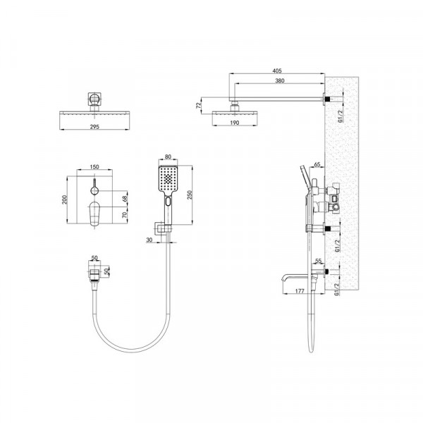 Вбудована душова система Mixxus Premium DALI 009 INNER BOX Graphite (MI6761)