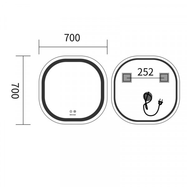 Дзеркало Mixxus Premium DIVERSE MR16-70x70 з Led Touch, Anti-fog, димером (3-6,5kK) (MP6640)