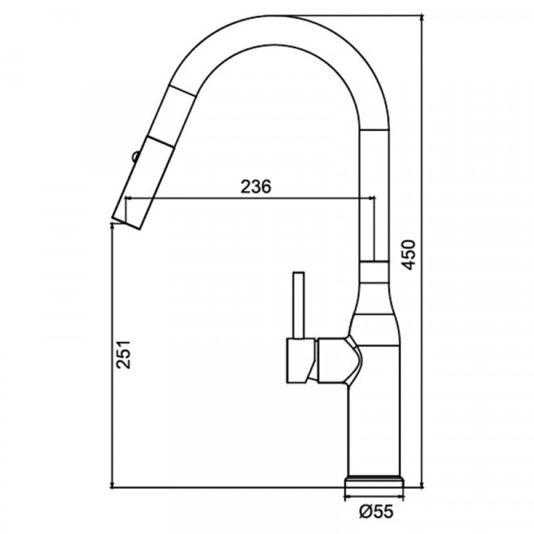Кухонний змішувач з висувним виливом KOER KI-70004-02 (нерж. сталь) (KR3385)