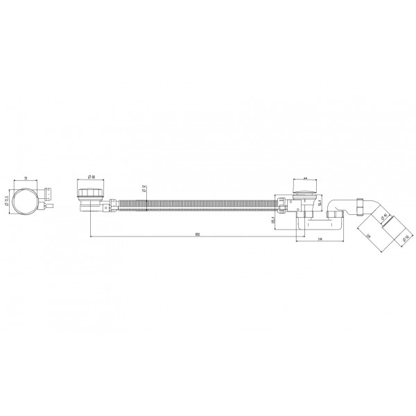 Сифон для ванни Koer BD-04-07 напівавтоматичний з переливом, без ревізії (Колір графітовий) 1 1/2'' (KR5444)