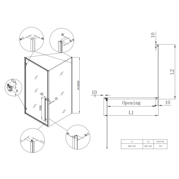 Душова кабіна без піддону Koer SR SC08-90x90x200-TR-01 прозоре скло Easy Clean 6мм, хром (KR5371)
