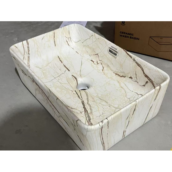 Раковина накладна Mixxus Premium QUADRO-0208 MARBLE 480х315х140mm з переливом (MP6518)