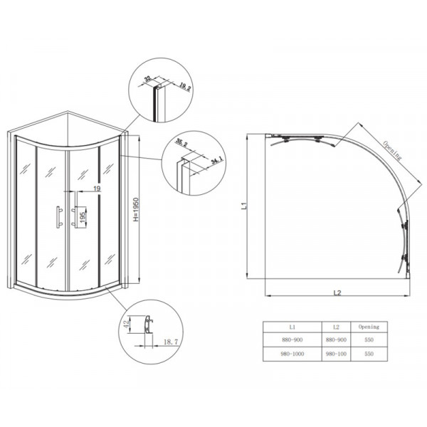 Душова кабіна без піддону Koer SR SC04-90x90x195-TR-01 прозоре скло Easy Clean 5мм, хром (KR5360)