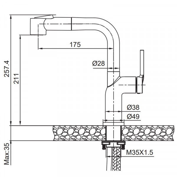 Змішувач для кухні з висувним виливом Koer KI-70021-02 (з нерж. сталі) (Колір нерж) (KR4798)