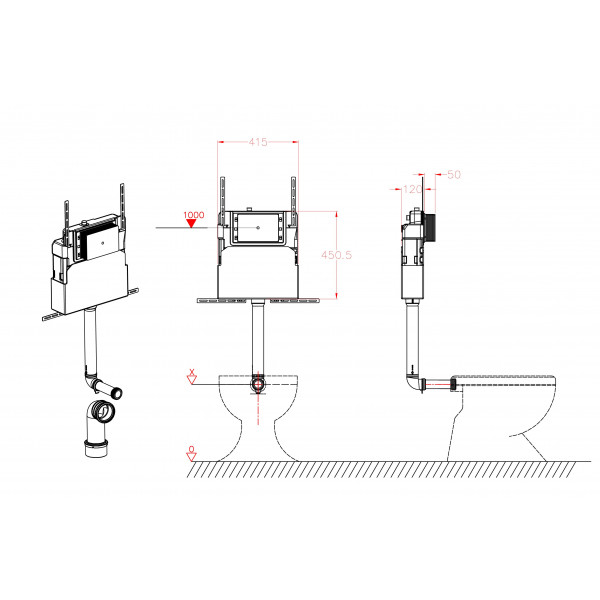 Інсталяційний бачок для підлогового унітазу Koer KT-0405 420x120x750mm без панелі змиву (KR5314)