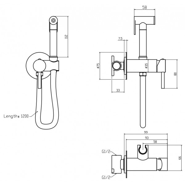 Змішувач для гігієнічного душу Mixxus Premium Hans 002-A Inner Brushed Gold з лійкою (Матове золото) (MI6922)