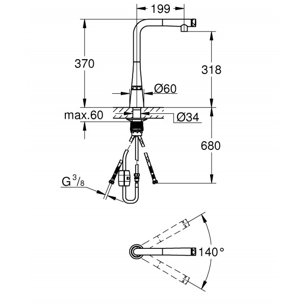 Змішувач для кухні з висувним виливом Grohe Zedra SmartControl (31593002)