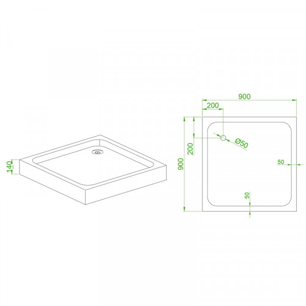 Душовий піддон з сифоном MIXXUS CUBIC ST01-90x90x13 квадратний діаметр зливу 52 мм NEW (MI8371)