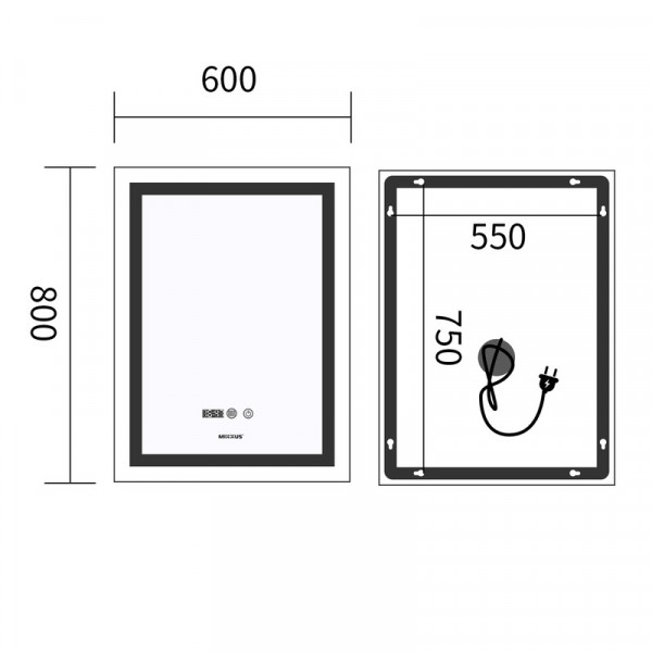 Дзеркало Mixxus Premium FLASH MR21-60x80 з Led Touch, Anti-fog, димером, регулятором яскравості, годинником (MP6617)
