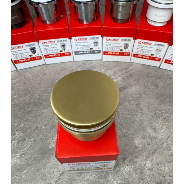 Донний клапан для раковини Koer PW-11-12 1 1/4''  універсальний (з/без перел) СLICK-СLACK (Колір зол.мат) (KR5794)