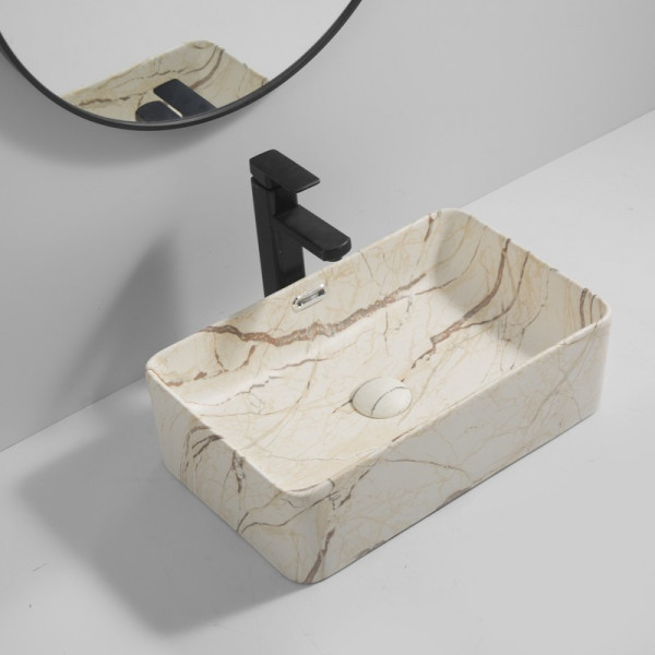 Раковина накладна Mixxus Premium QUADRO-0208 MARBLE 480х315х140mm з переливом (MP6518)