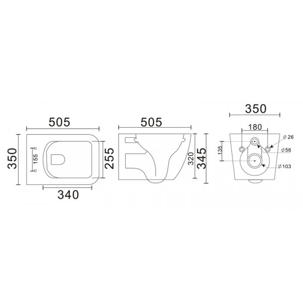 Унітаз підвісний Mixxus Premium QUADRO-0305-R GRAY 510x350x345mm система змиву RIMLESS (MP6656)