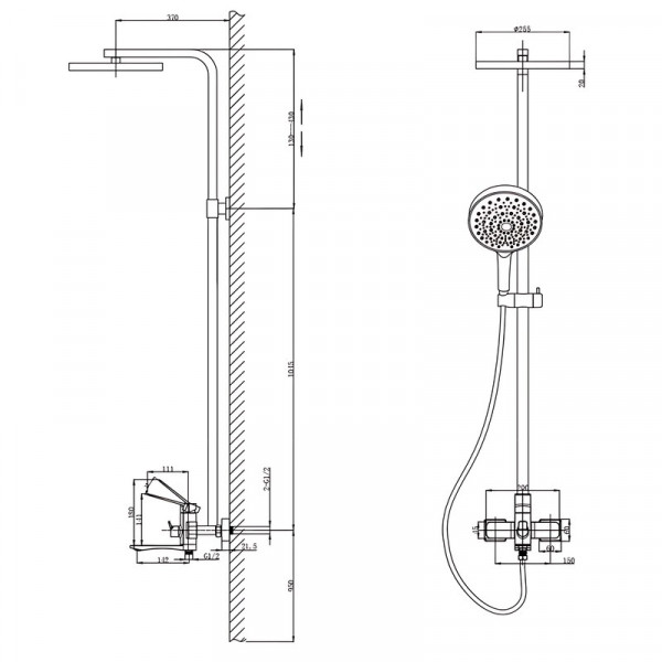 Душова колона зі змішувачем Mixxus Wilson 009-J Black (Колір чорний) (MI7123)