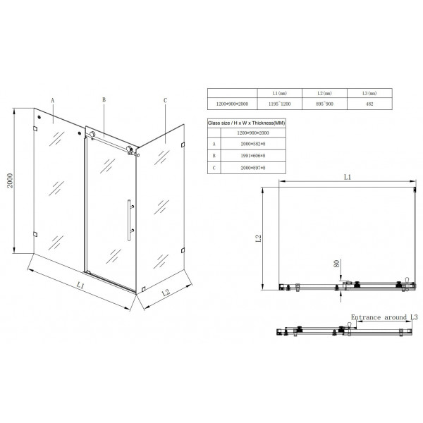 Душова кабіна без піддону Koer SR SC07-120x90x200-TR-01 прозоре скло Easy Clean 8мм, хром (KR5370)