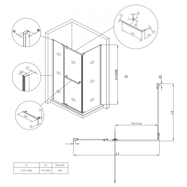 Душова кабіна без піддону Koer SR SC01-120x80x200-TR-01 прозоре скло Easy Clean 8мм, хром (KR5353)