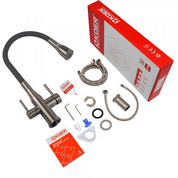 Змішувач для кухні Koer KI-72024-07 з виходом для питної води (нерж. сталь) (KR5013)