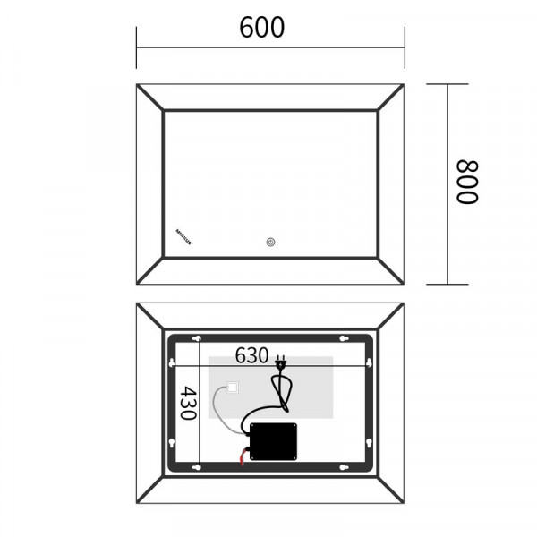 Дзеркало Mixxus Premium CUBIC MR14-80x60-Reverse з Led Touch, Anti-fog, димером, регулятором яскравості (MP6648)