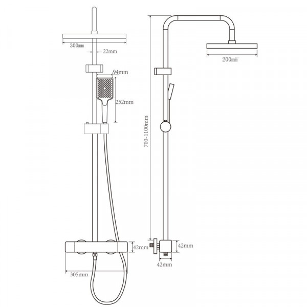 Душова колона зі змішувачем з алюмінію CHAMPION PBC-009-J SILVER, 3 режими (CH6547)