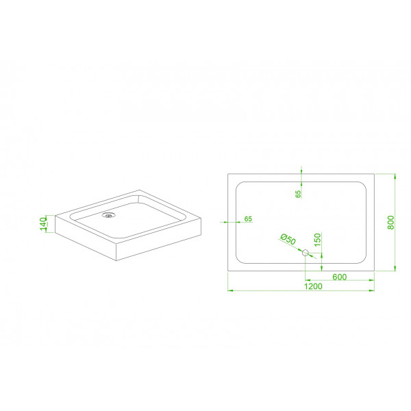 Душовий піддон з сифоном прямокутний Mixxus HARD ST01-120x80x13 NEW діаметр зливу 52 мм (MI8431)