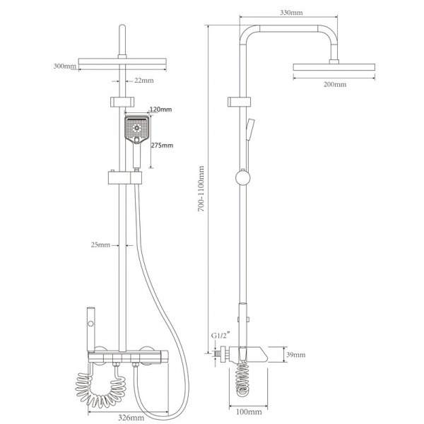 Душова колона Champion PBR-009-J Graphite зі змішувачем з кнопковим перемикачем, 4 режими (CH6502)