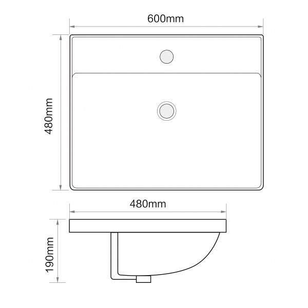 Раковина меблева MIXXUS PREMIUM STYLE-1501 600х480х190mm з отвором під змішувач та переливом (MP6498)