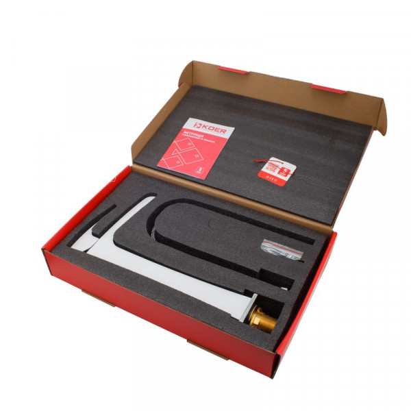 Змішувач для умивальника Koer KB-15007-04 високий водоспад (Колір хром+білий) (KR5156)