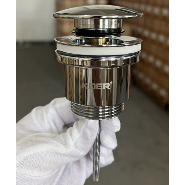 Донний клапан для раковини універсальний (з/без переливу) Koer PW-01-01 автоматичний (Click-Clack) (Колір хром) 1 1/4'' (KR3400)