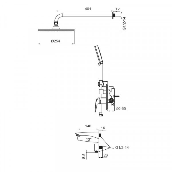 Вбудована душова система із змішувачем Koer KB-64008-05 (Колір чорний) (KR3477)