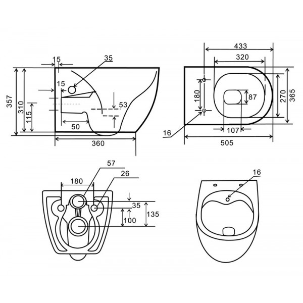 Унітаз-біде підвісний Mixxus Premium ELLIPSE-1301-R 500x365x350mm система змиву RIMLESS (MP6659)