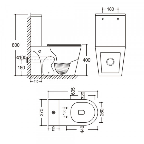 Унітаз-компакт Mixxus BEVEL-0405-R 605х370х800mm, система змиву RIMLESS (MI6728)