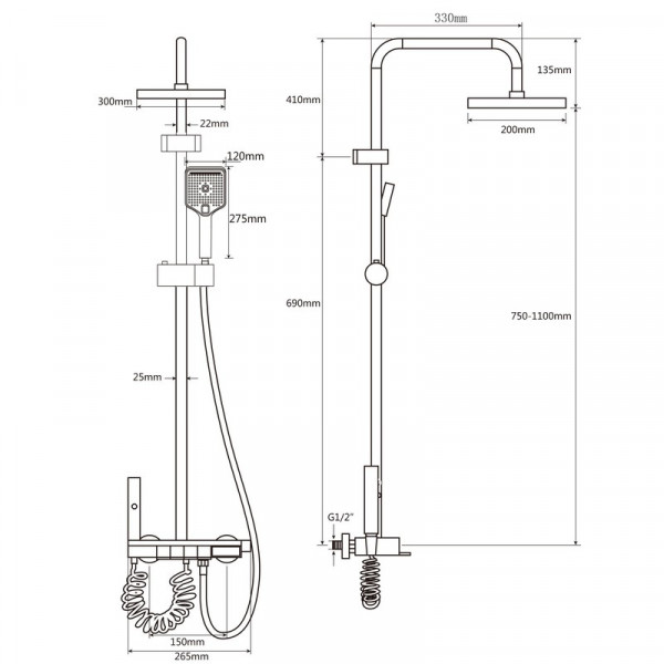 Душова колона Champion PBL-009-J Black зі змішувачем з кнопковим перемикачем, 4 режими (CH6499)