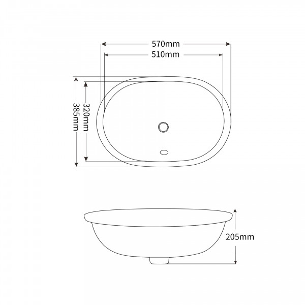 Раковина врізна під стільницю MIXXUS PREMIUM ELLIPSE-1701 570х385х205mm з переливом (MP6566)