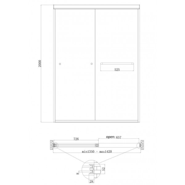 Двері в нішу Koer SR SD03-140x200-TR-01 прозоре скло Easy Clean 8мм, хром (KR5385)