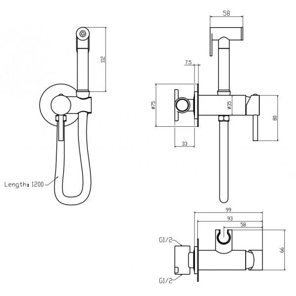 Змішувач для гігієнічного душу Mixxus Premium Hans 002-A Inner Graphite з лійкою (Колір графіт) (MI6921)