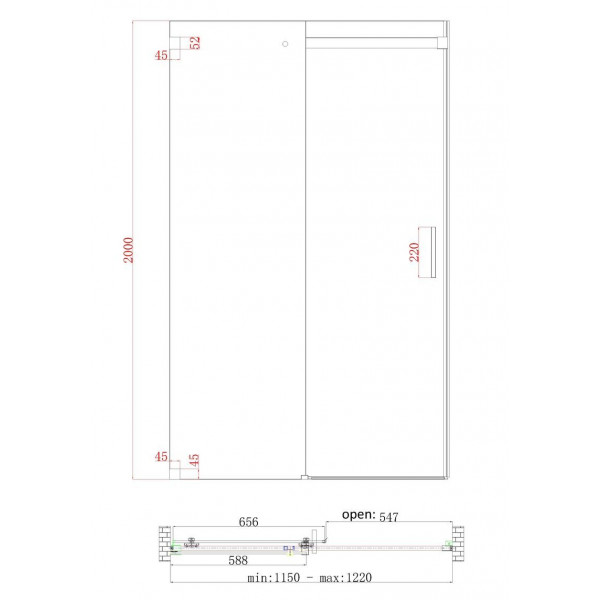 Двері в нішу Koer SR SD02-120x200-TR-01 прозоре скло Easy Clean 8мм, хром (KR5384)