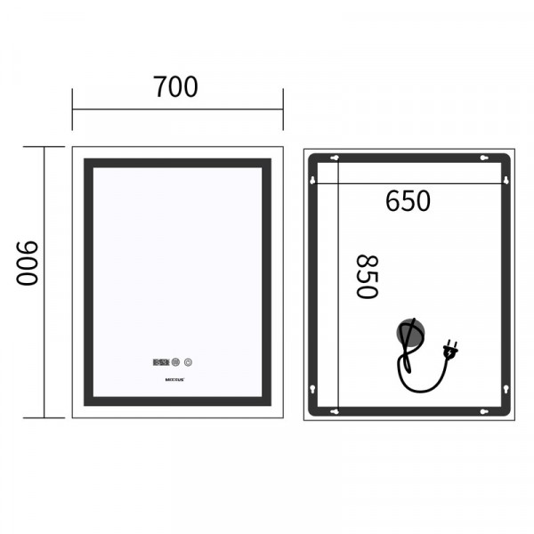 Дзеркало Mixxus Premium FLASH MR21-70x90 з Led Touch, Anti-fog, димером, регулятором яскравості, годинником (MP6618)